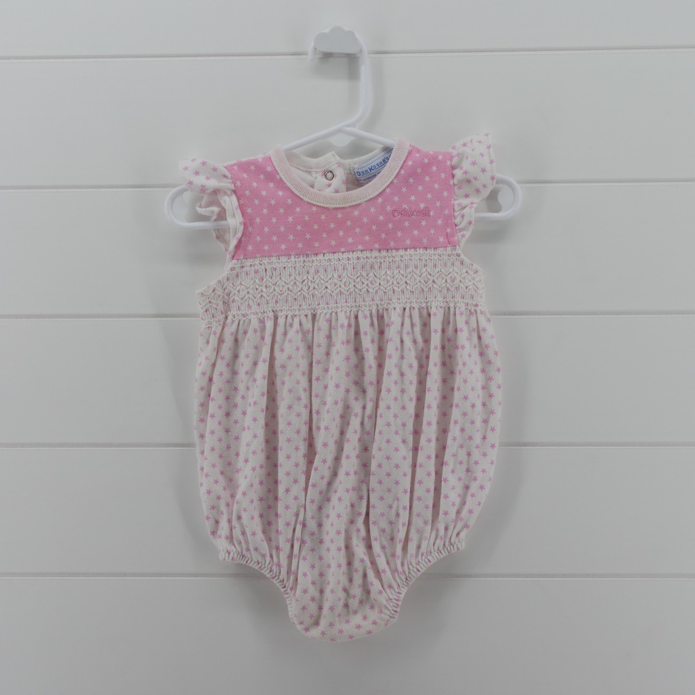 Vintage OshKosh B'Gosh Baby Girl Pink Star Smocked Bubble Romper 18 Months USA